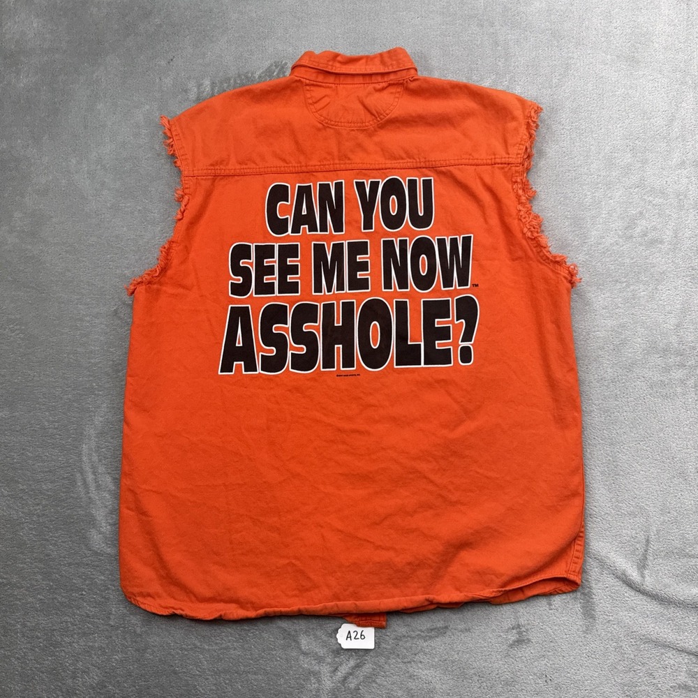 Vintage "Can You See Me Now A**hole?" Biker Vest  B.A.D.D. Orange Size 2XL